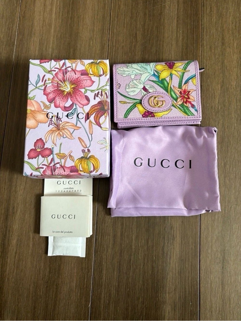 Gucci Floral GG Marmont Lilac Leather Mini Wallet
